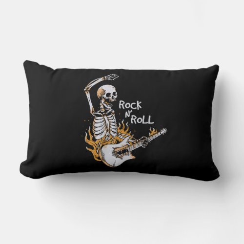 Skeleton playing guitar with fire lumbar pillow