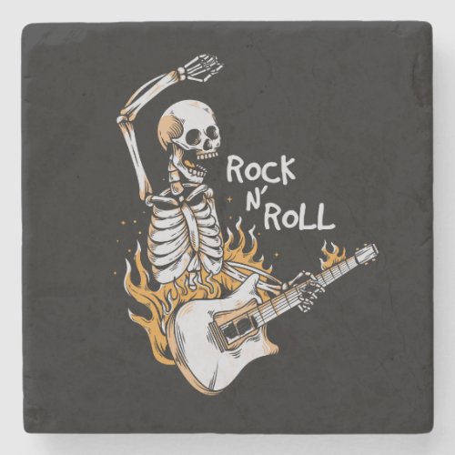 Skeleton playing guitar with fire stone coaster