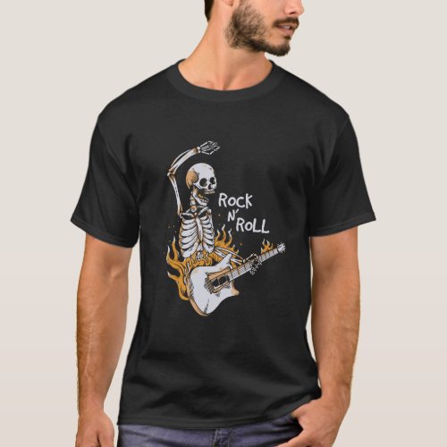 Skeleton playing guitar with fire T_Shirt