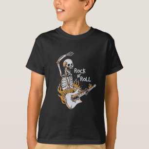 Skeleton playing guitar with fire T-Shirt