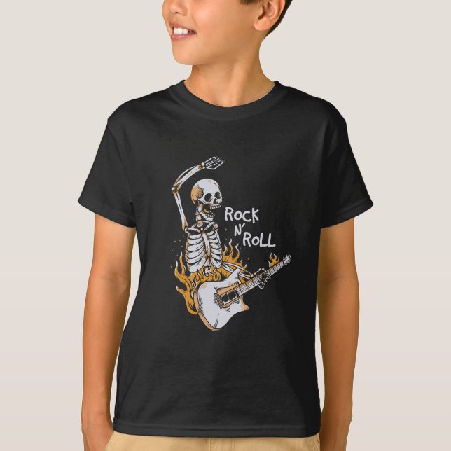 Skeleton playing guitar with fire T-Shirt (Front)