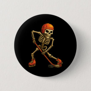 Skeleton Playing Ice Hockey Player Halloween Costu Button