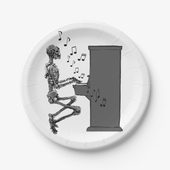 Skeleton Playing Piano Music Funny Paper Plates (Front)