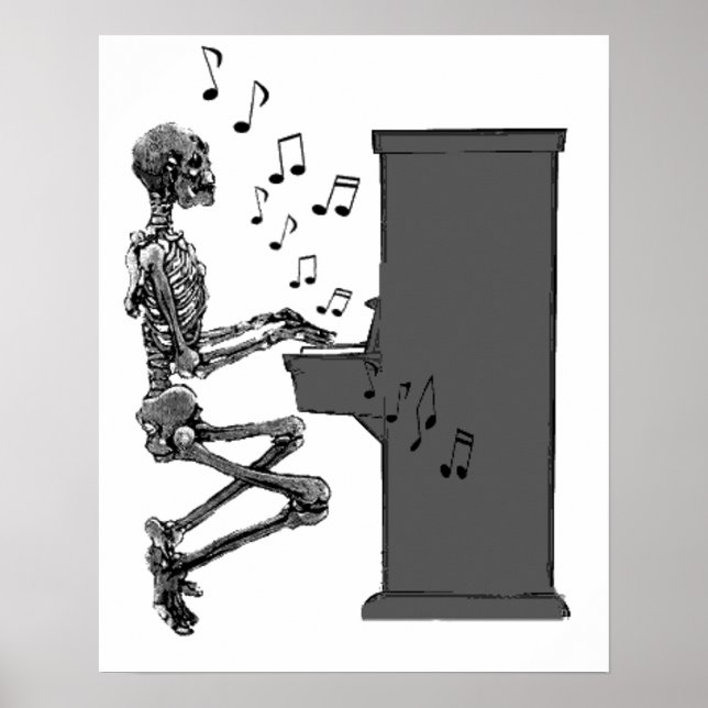 Skeleton Playing Piano Music Funny Poster (Front)