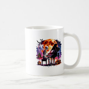 Skeleton Playing Piano With Ghost Creepy Halloween Coffee Mug