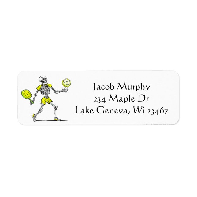 Skeleton Playing Pickleball Funny Label (Front)