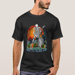 Skeleton Playing Rock On Guitar Happy Halloween Pu T-Shirt