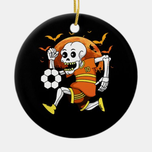 Skeleton Playing Soccer Funny Halloween Soccer Spo Ceramic Ornament