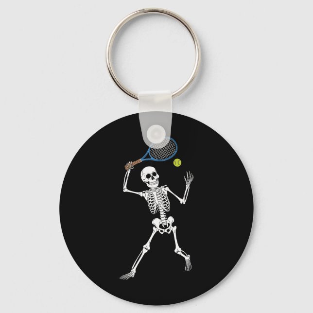 Skeleton Playing Tennis Lovers Spooky Halloween Pl Keychain (Front)