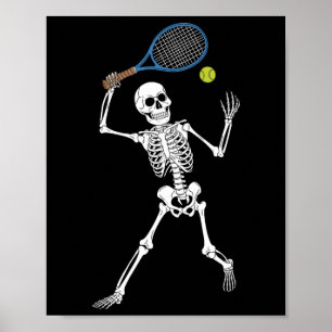 Skeleton Playing Tennis Lovers Spooky Halloween Pl Poster