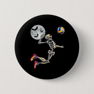 Skeleton Playing Volleyball Happy Halloween Day Bo Button