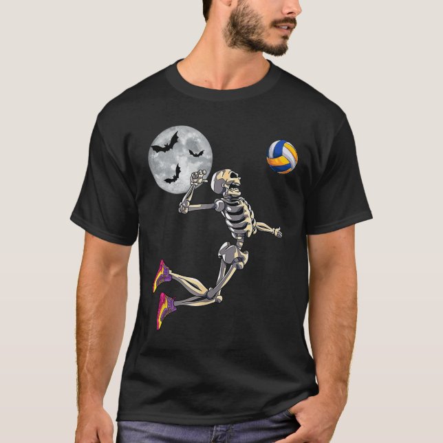 Skeleton Playing Volleyball Happy Halloween Day Bo T-Shirt (Front)