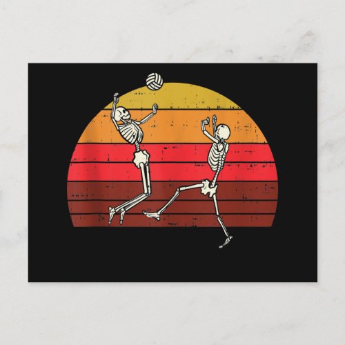 Skeleton Playing Volleyball Retro Halloween 2020 Holiday Postcard