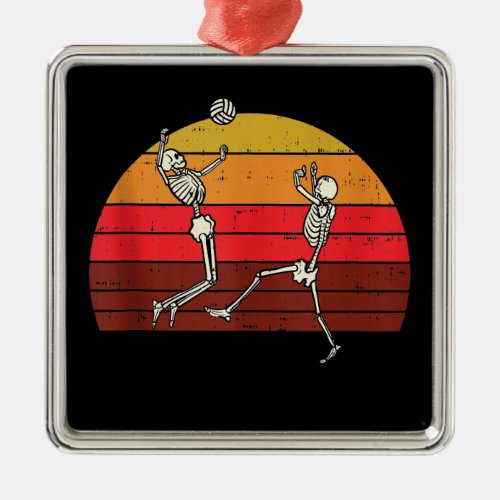 Skeleton Playing Volleyball Retro Halloween 2020 Metal Ornament