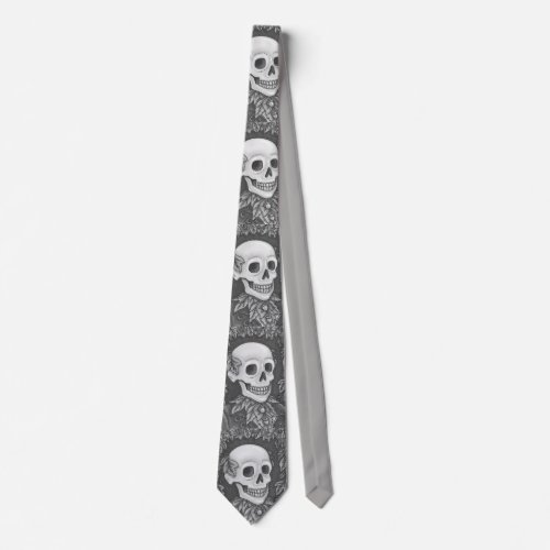 SKELETON PORTRAIT SKULL AUTUMN LEAVES NECK TIE