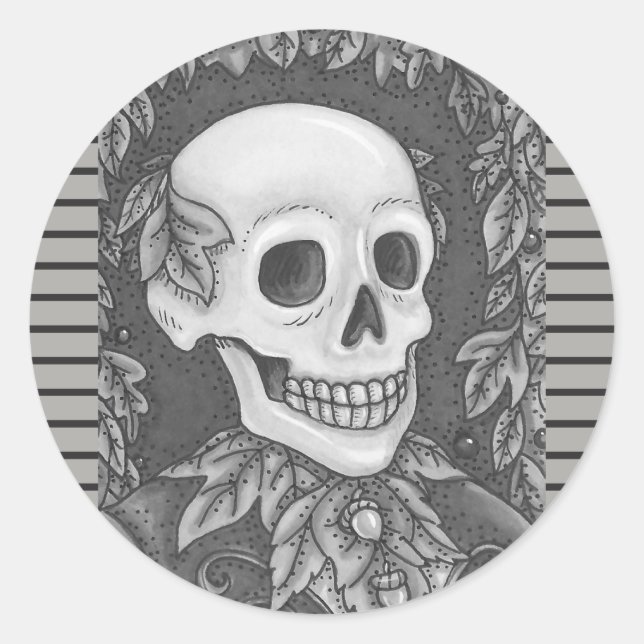 SKELETON PORTRAIT, SKULL HALLOWEEN STICKERS SHEET (Front)