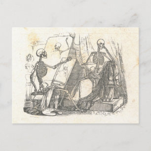 Skeleton Posing for Painting in Art Class Postcard