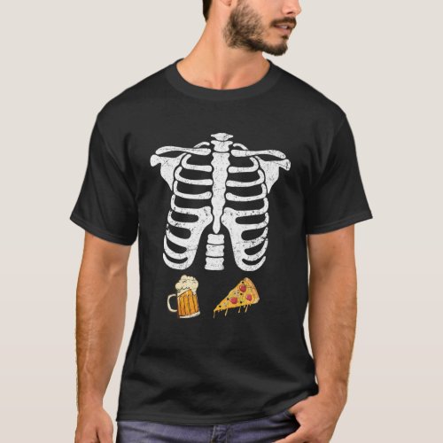 Skeleton Pregnancy Pizza Beer Xray Halloween Dad T T_Shirt