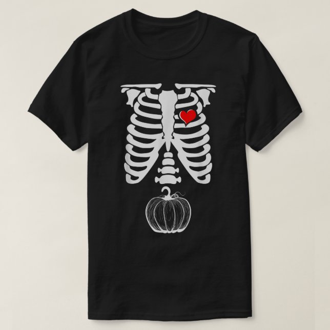 Skeleton Pregnancy Pumpkin XRay Halloween  T-Shirt (Design Front)
