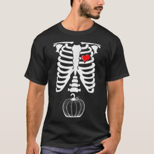 Skeleton Pregnancy Pumpkin XRay Halloween  T-Shirt
