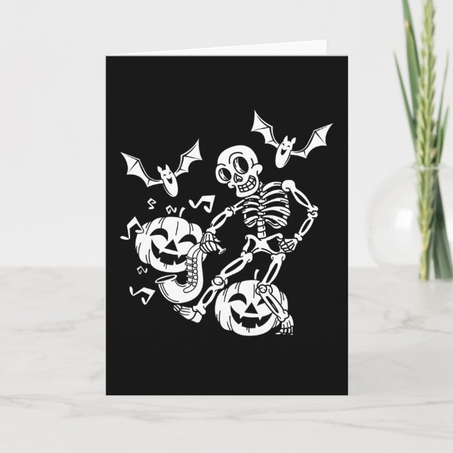 Skeleton Pumpkin Bat Dance Funny Halloween Gift Card (Front)