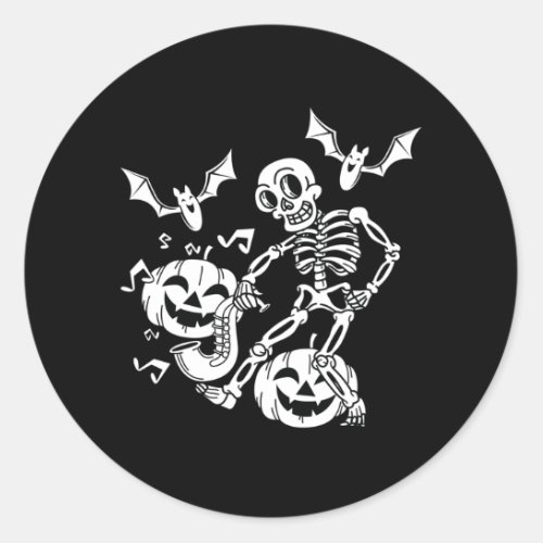 Skeleton Pumpkin Bat Dance Funny Halloween Gift Classic Round Sticker