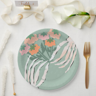 Skeleton Pumpkin Bouquet Halloween Bridal Shower Paper Plates