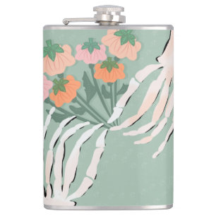 Skeleton Pumpkin Bouquet Halloween Flask