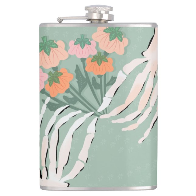 Skeleton Pumpkin Bouquet Halloween     Flask (Front)
