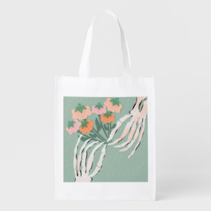 Skeleton Pumpkin Bouquet Halloween      Grocery Bag