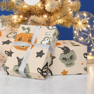 Skeleton Pumpkin Party Wrapping Paper