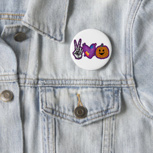 Skeleton Pumpkin Peace Love Halloween Button