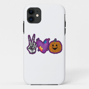 Skeleton Pumpkin Peace Love Halloween iPhone 11 Case