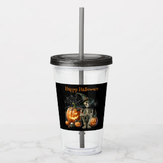 Skeleton Pumpkins Halloween Acrylic Tumbler