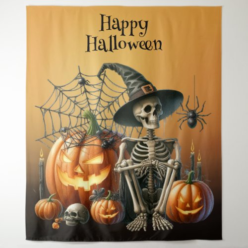 Skeleton Pumpkins Halloween Backdrop