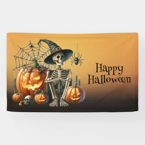 Skeleton Pumpkins Halloween Banner