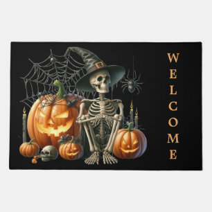 Skeleton Pumpkins Halloween Doormat