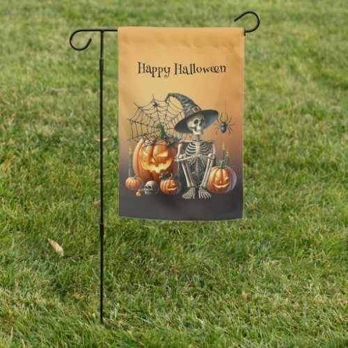 Skeleton Pumpkins Halloween Garden Flag