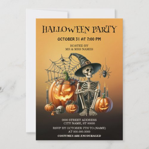 Skeleton Pumpkins Halloween Party Invitation
