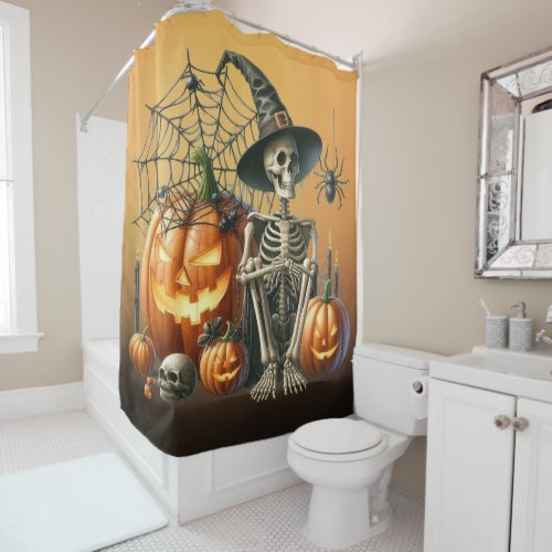 Skeleton Pumpkins Halloween Shower Curtain
