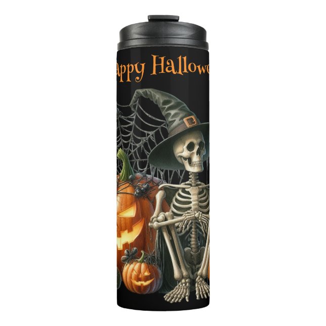 Skeleton Pumpkins Halloween Thermal Tumbler (Front)