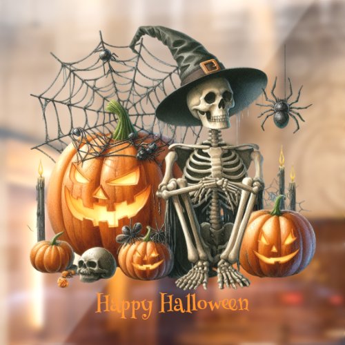 Skeleton Pumpkins Halloween Window Cling