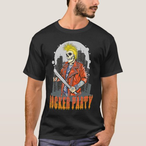 Skeleton Punk Skull Rocker Party Baseball bat Art T_Shirt