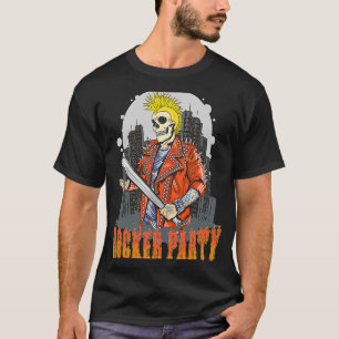 Skeleton Punk Skull Rocker Party Baseball bat Art T-Shirt