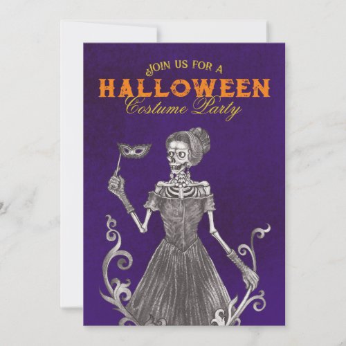 Skeleton Purple Halloween Party Invitation