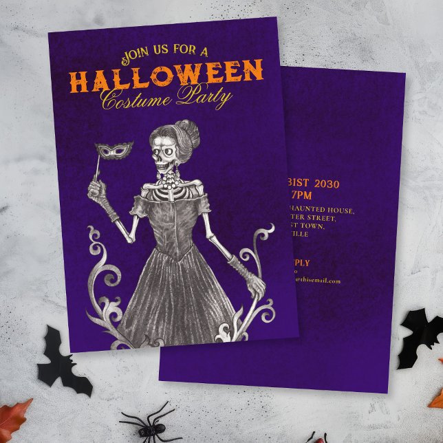 Skeleton Purple Halloween Party Invitation (Creator Uploaded)