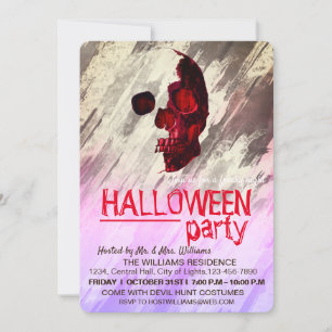 Skeleton Purple Painted Halloween Watercolor Art Invitation