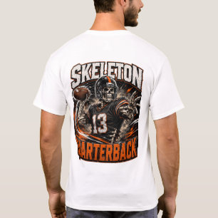Skeleton Quarterback Halloween Football Art T-Shirt