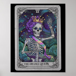 Skeleton Queen Tarot Card Gothic Witchy Halloween  Poster