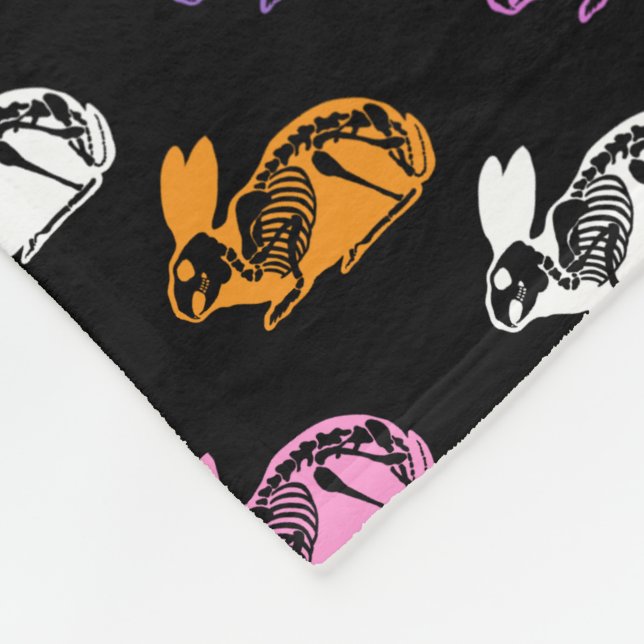 Skeleton Rabbits Pattern Fleece Blanket (Corner)